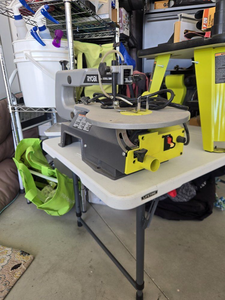 Ryobi Benchtop Power Tool Set: Router Table & Bits, 4x36 Belt Disc Sander, 16 in Scroll Saw