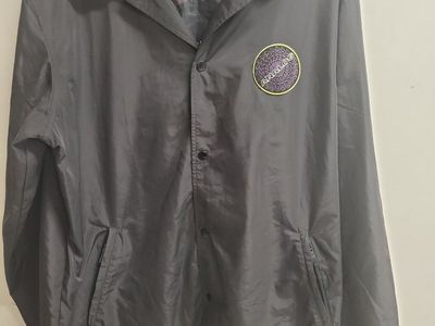 Black Waterproof Jacket, Large, Zippered Pockets, Button Closure