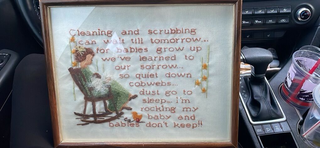 Vintage Framed Crewel Embroidery Cleaning can Wait