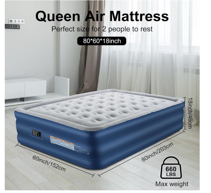 New in box Queen Air Mattress with Built in Pump