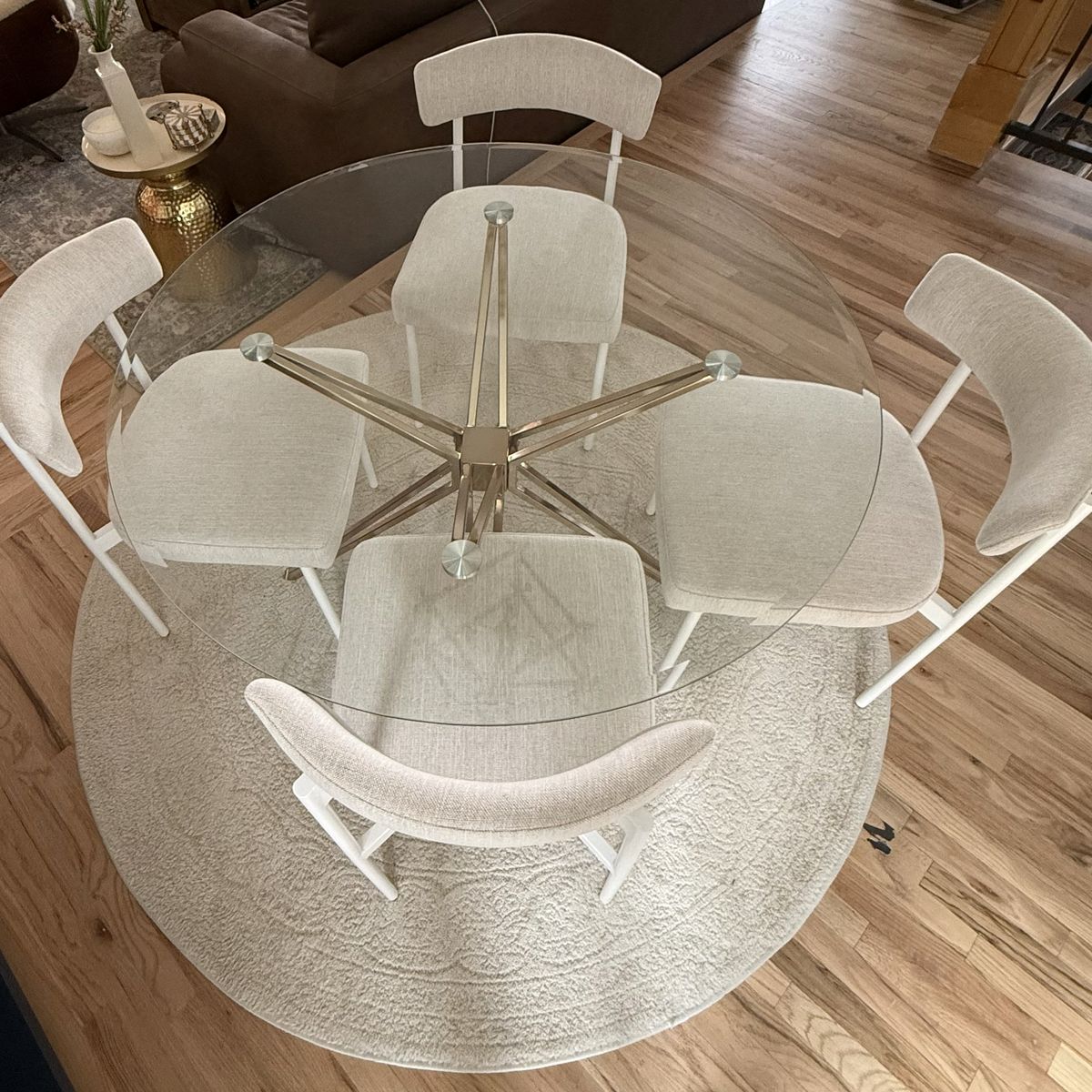 43.5 Dining Table- Glass Top with Gold Legs, Seats 4