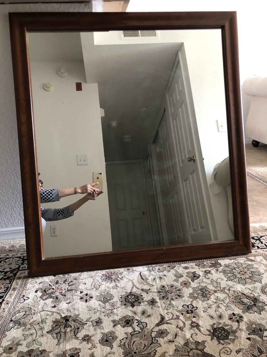 Large Wooden Framed Wall Mirror - Dark Walnut Finish