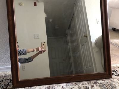 Large Wooden Framed Wall Mirror - Dark Walnut Finish