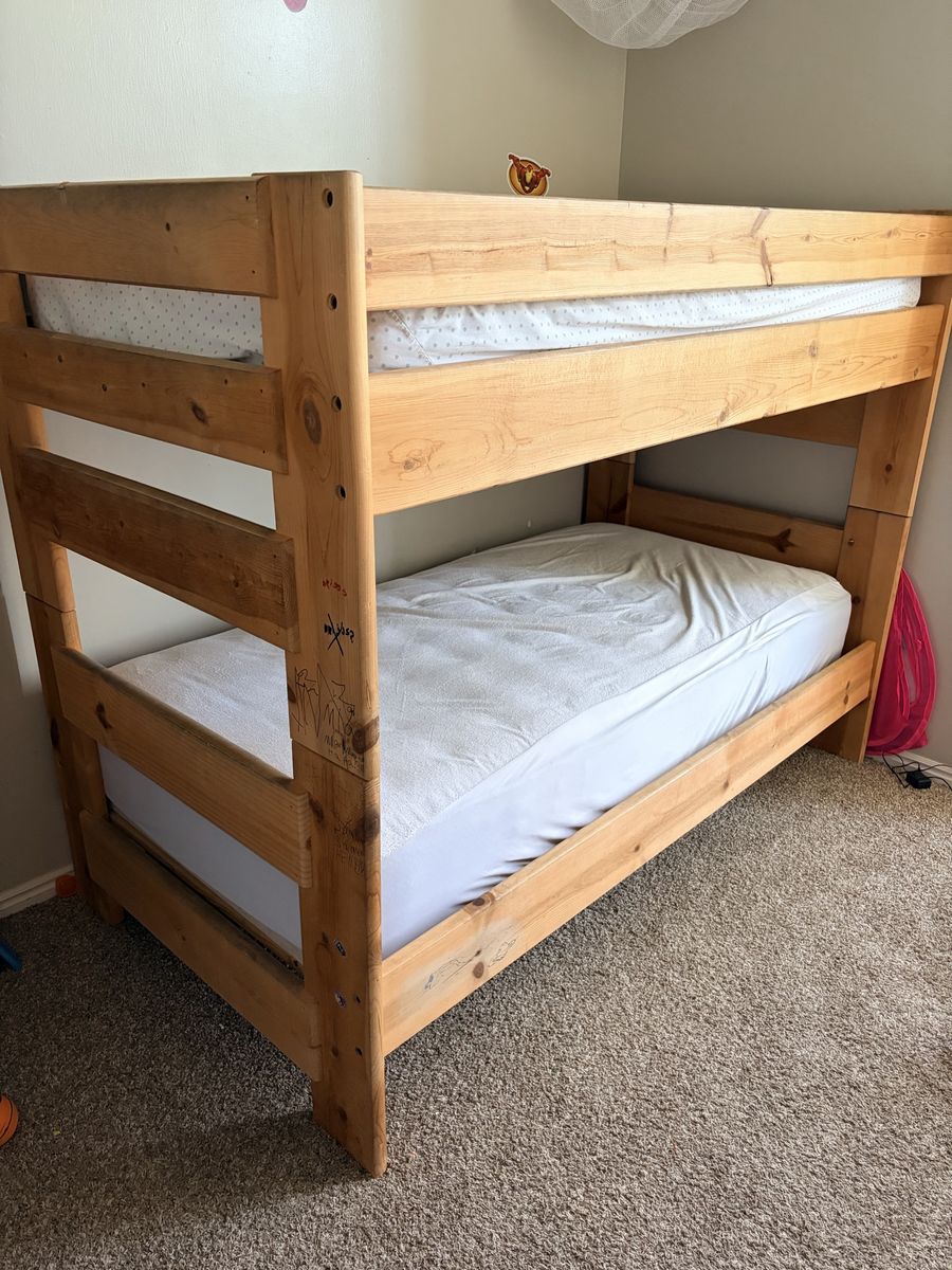 Natural Wood Twin Bunk Beds - Minor Wear & Tear