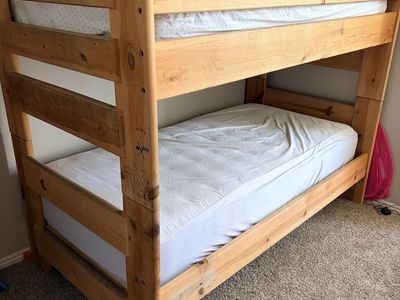 Natural Wood Twin Bunk Beds - Minor Wear & Tear