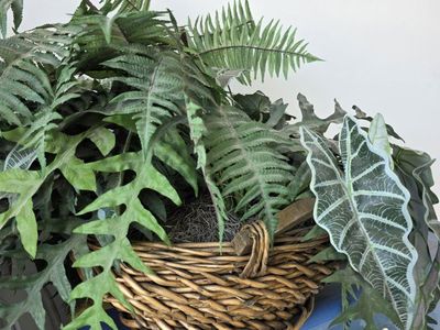 Large Artificial Tropical Fern Plant in Woven Basket Pot