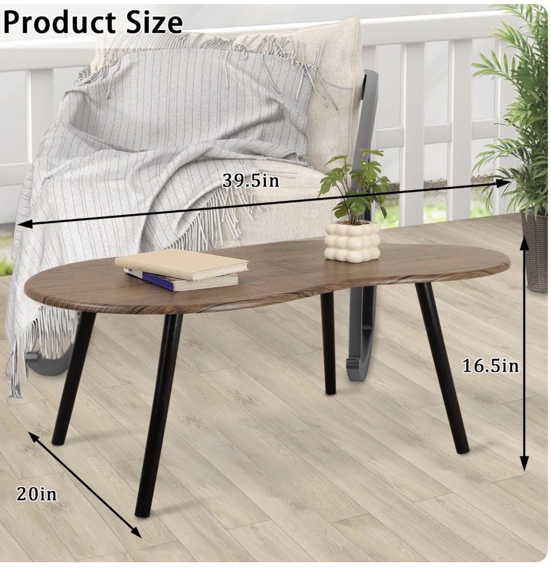 Modern Oval Wood Coffee Table, 39.5" L x 20" W x 16.5" H, Waterproof & Anti-scratch
