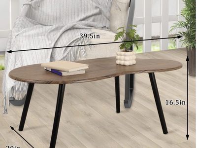 Modern Oval Wood Coffee Table, 39.5" L x 20" W x 16.5" H, Waterproof & Anti-scratch