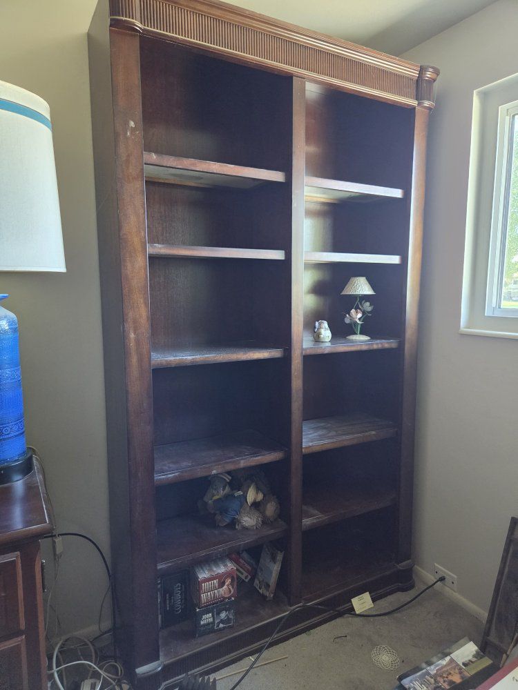 Large Wooden Bookshelf with Double Bay Shelves