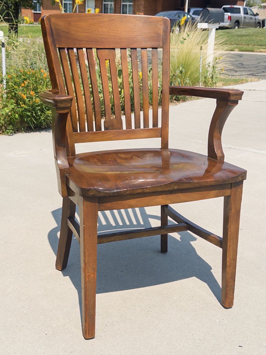 Vintage Banker Chair Sikes Philadelphia Solid Walnut/ Armchair (1900s-1920s)