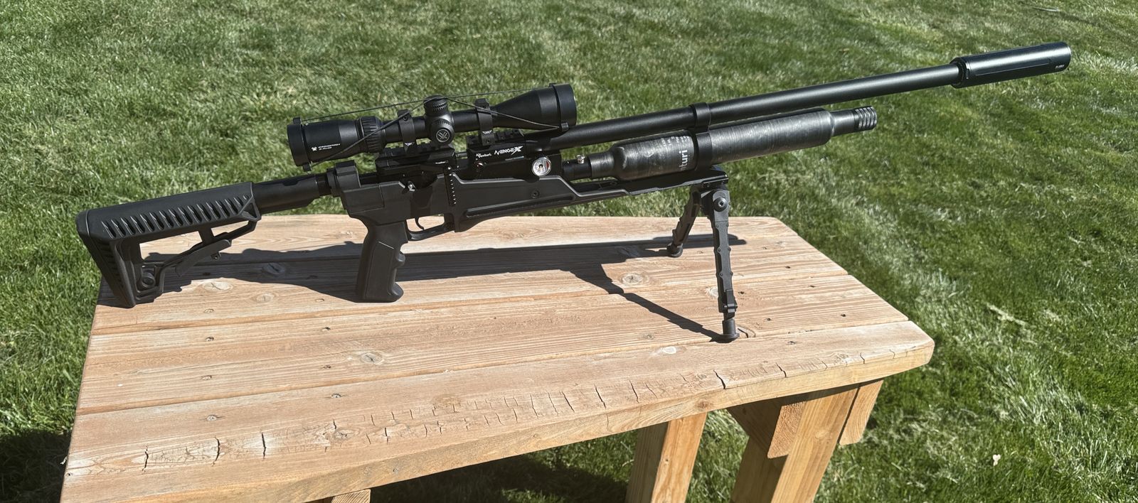 Air Venturi Avenge X 25 Caliber Tactical Air Rifle with Air Tank and Accessories