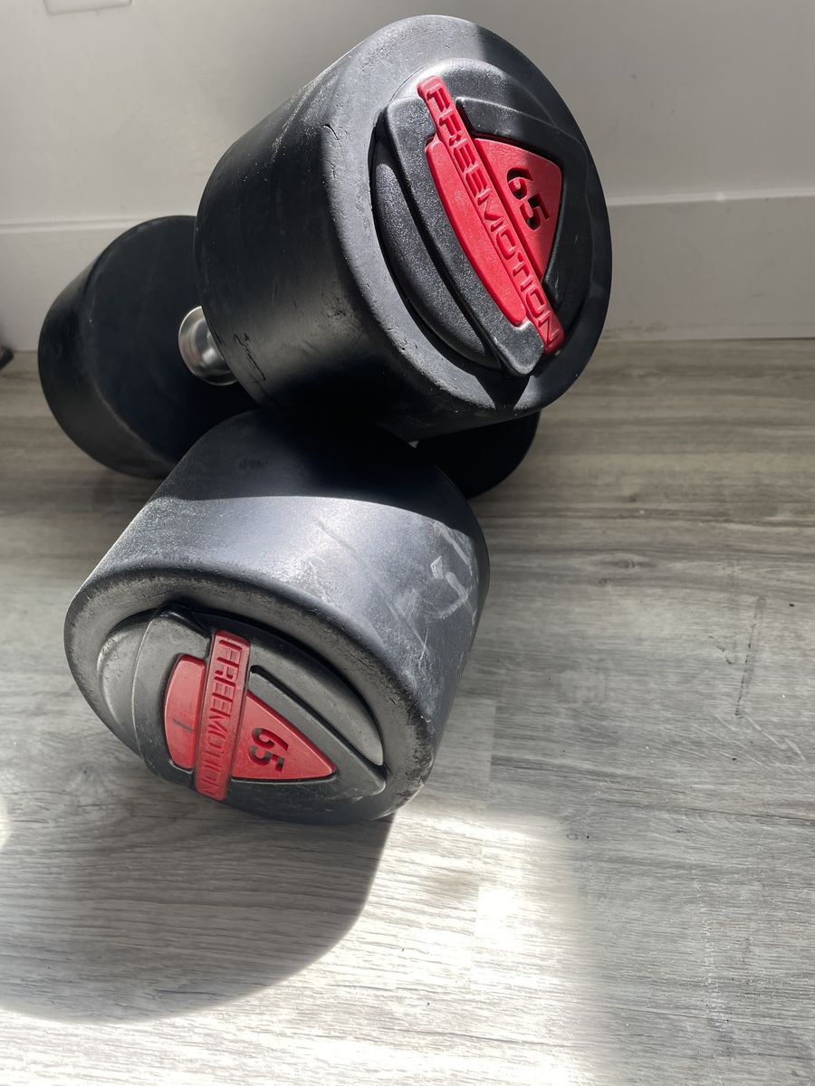 set of 65 lb dumbbells rubber