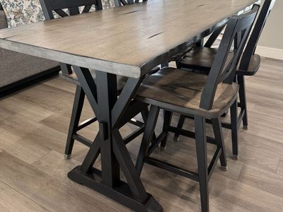 Rustic Farmhouse Counter Height Dining Table & 4 or 6 chairs- Gray & Black Wood