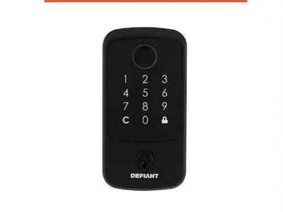 Defiant Square Fingerprint Matte Black Electronic Single Cylinder Deadbolt Wi-Fi Enabled Powered by Hubspace
