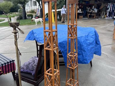 Vintage Rattan Wicker Floor Lamps Torchiere Style Set of 2