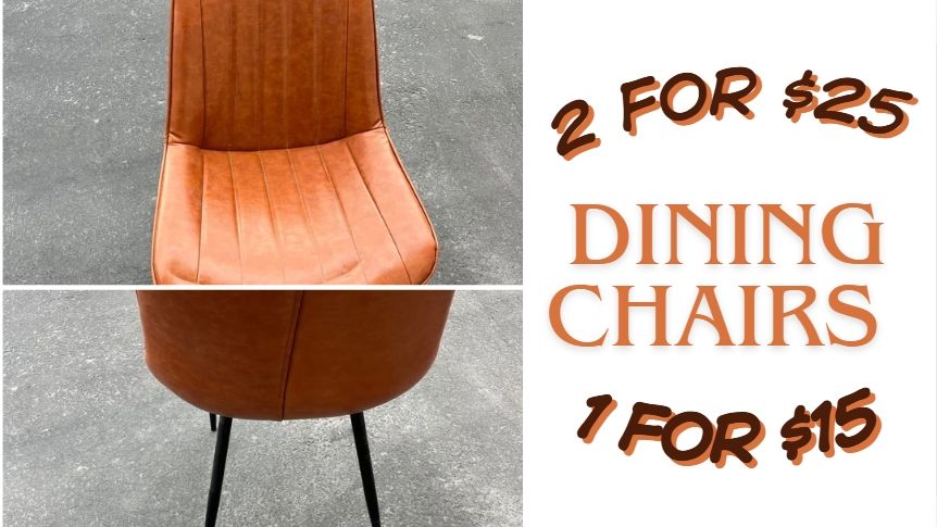 Modern Faux Leather Dining Chairs with Black Metal Legs - 2 available