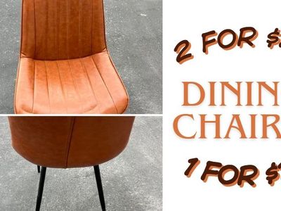 Modern Faux Leather Dining Chairs with Black Metal Legs - 2 available