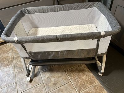 Baby Bassinet Bedside Sleeper with Wheels & Storage - Gray & White, Adjustable Height