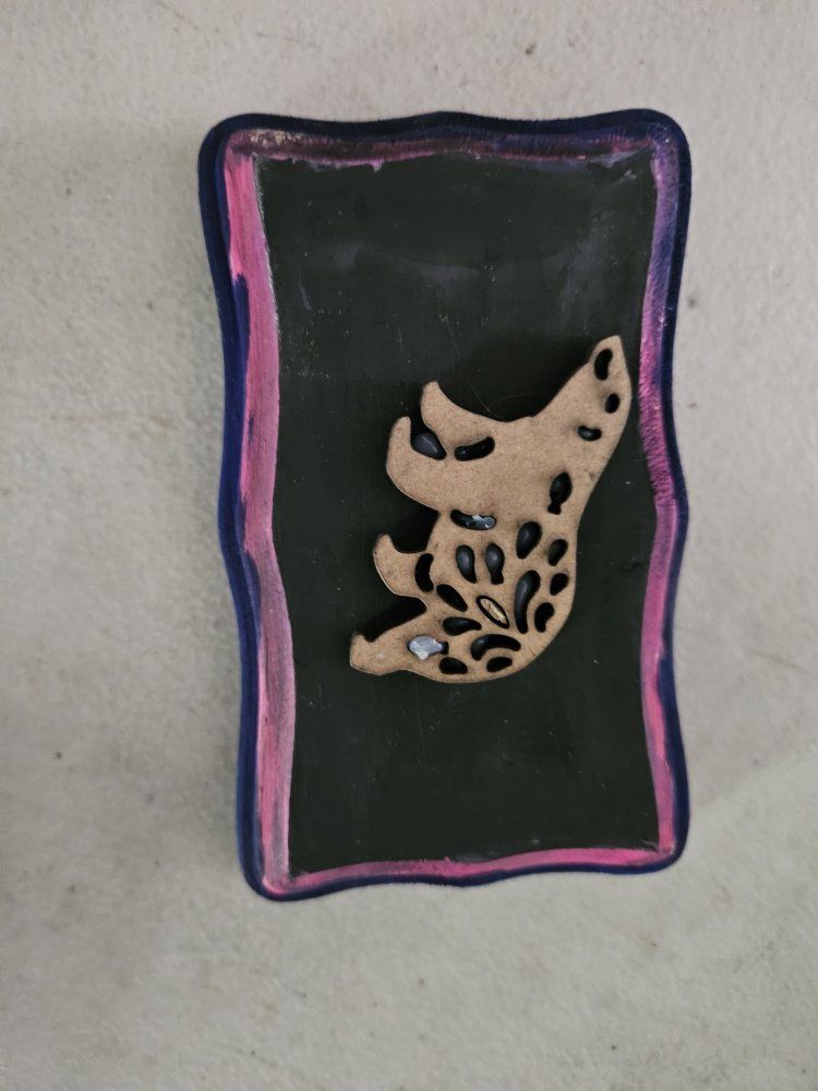 Handmade Wooden Spotted Animal Brooch/Pin with Pink & Black Border - Unique Art Accessory