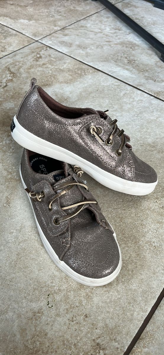 Sperry Top-Sider Gold Glitter Slip-On Boat Shoes, Toddler Size 11.5 with Memory Foam