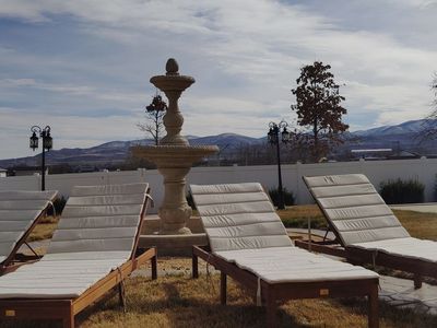 Set of 4 New Amazonia Outdoor Chaise Lounge with Cushions.