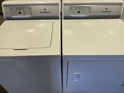 Modern Speed Queen Washer and Dryer with Super Capacity Stainless Tubs!