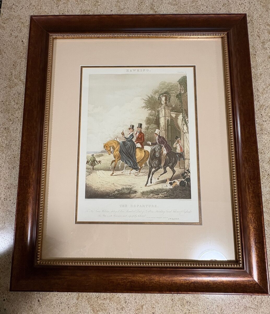 ANTIQUE HAND-COLORED ENGRAVING - "HAWKING: THE DEPARTURE" - THOMAS ROSS COLLECTION
