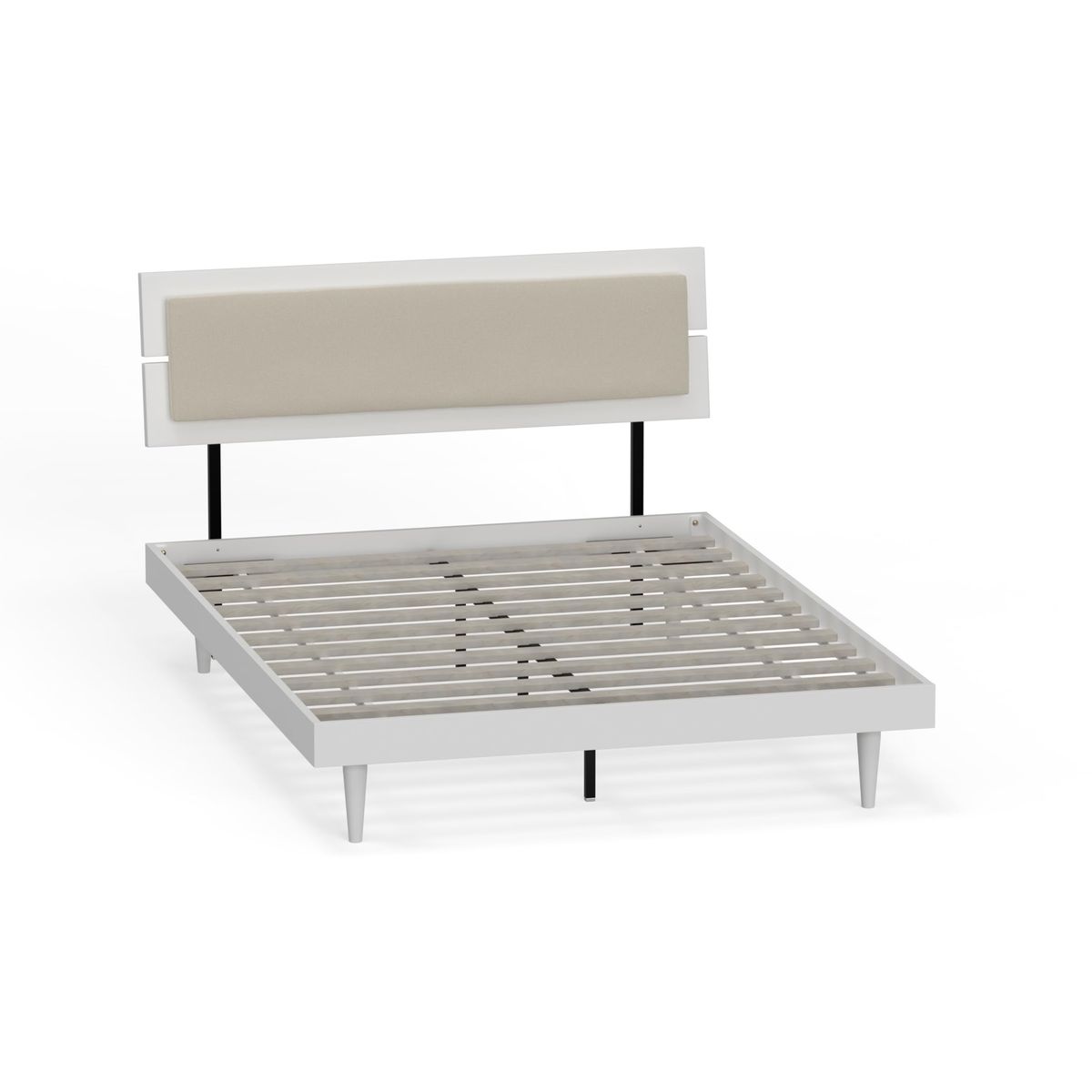 GOWE Bellamy Queen Bed - White with Taupe Upholstered Headboard