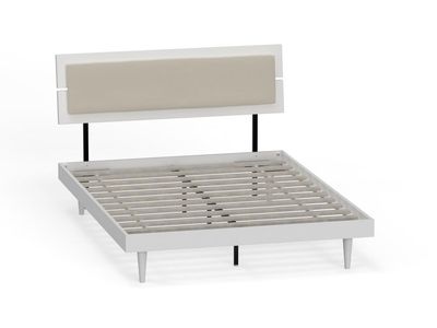 GOWE Bellamy Queen Bed - White with Taupe Upholstered Headboard