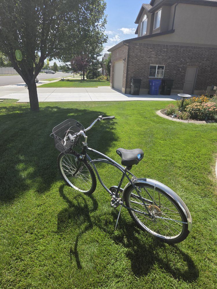 Black Cruiser Style Bicycle with Front Basket