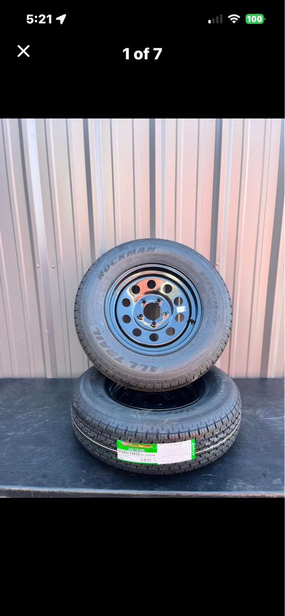 New Set of 2 Rockman ST 205/75 R 15 Trailer Tire Mounted on Black Mod Wheels  Heavy Duty 8 Ply D Load 5 on 4.5 Pattern