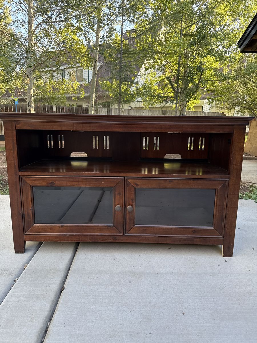Wooden TV Stand Media Console with Glass Doors