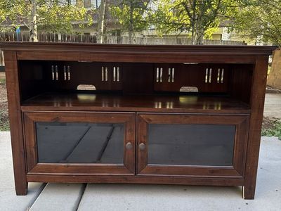 Wooden TV Stand Media Console with Glass Doors
