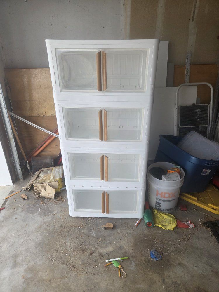 Stackable White Plastic Storage Cabinets with Clear Doors - Set of 4