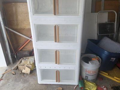 Stackable White Plastic Storage Cabinets with Clear Doors - Set of 4