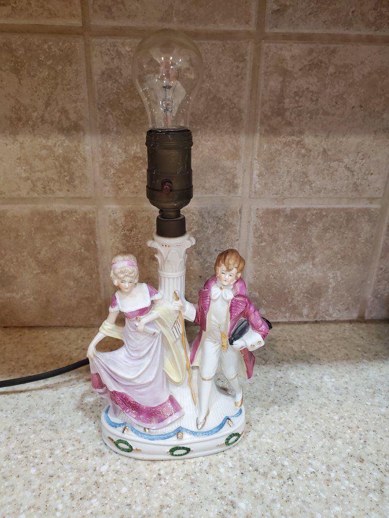 Vintage Porcelain Colonial Couple Figurine Table Lamp Base - Ceramic, Hand-Painted