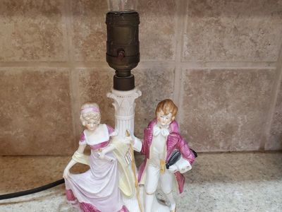 Vintage Porcelain Colonial Couple Figurine Table Lamp Base - Ceramic, Hand-Painted