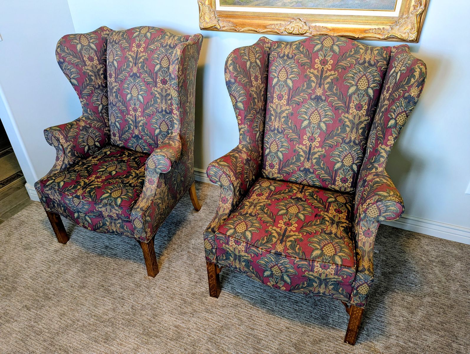 Elegant Floral Wingback Chairs -- Like New (Pair or Individual)