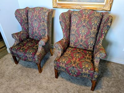 Elegant Floral Wingback Chairs -- Like New (Pair or Individual)