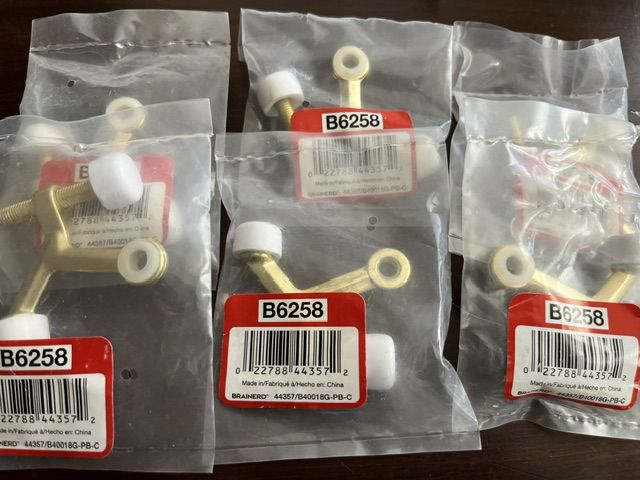 New Brainerd B6258 Polished Brass Door Stops - Lot of 6