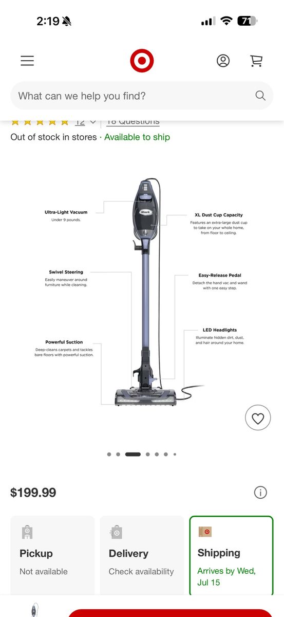 Shark Rocket Corded Stick Vacuum - Grey/Silver