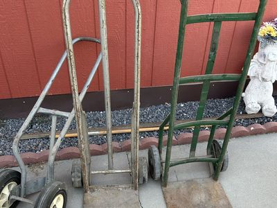 Lot of 3 Hand Various Size Truck Dollies, The Smaller One is a Tire Dolly & The Green one is a Harper Brand