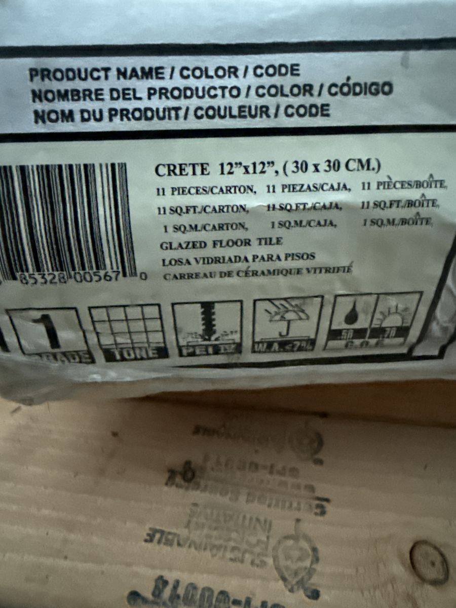 CRETE 12"x12" Glazed Floor Tile - 11 sq.ft. per carton (30 x 30 CM), Two Boxes