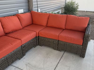 Wicker Patio Sectional Sofa with Orange Cushions - 5-Piece Outdoor Furniture Set