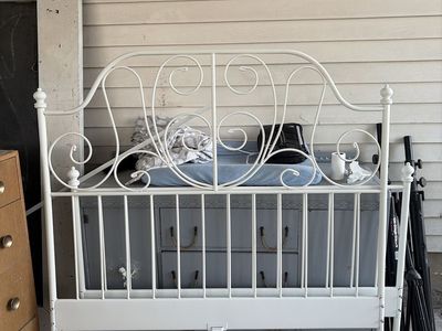 White Metal Full/Queen Size Ornate Scroll Headboard & Footboard - Bed Frame Furniture