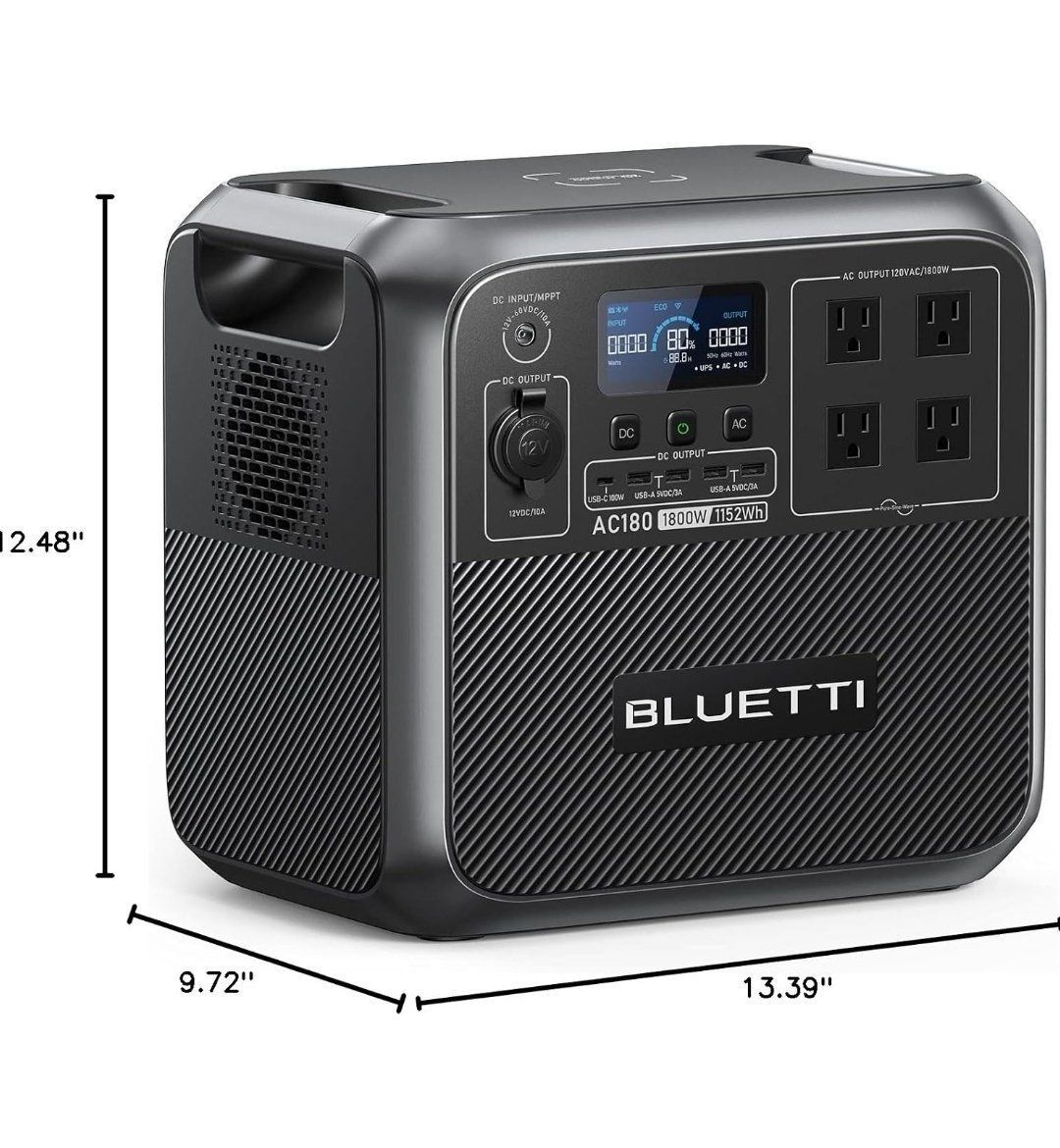 BLUETTI AC180 Portable Power Station 1152Wh 1800W LiFePO4 Solar Generator