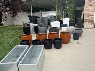 Large Assortment of Outdoor Planters and Galvanized Metal Garden Boxes