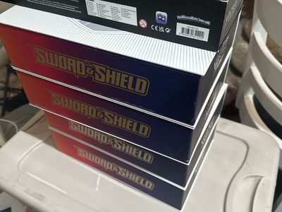 EMPTY and OPEN Pokemon TCG Arceus VSTAR Premium Collection Box & 4 Sword & Shield Booster Boxes