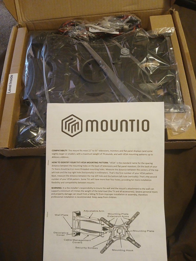 Mountio MX1 Full-Motion TV Wall Mount for 22"-55" Displays, 70 lbs Max, VESA 400x400
