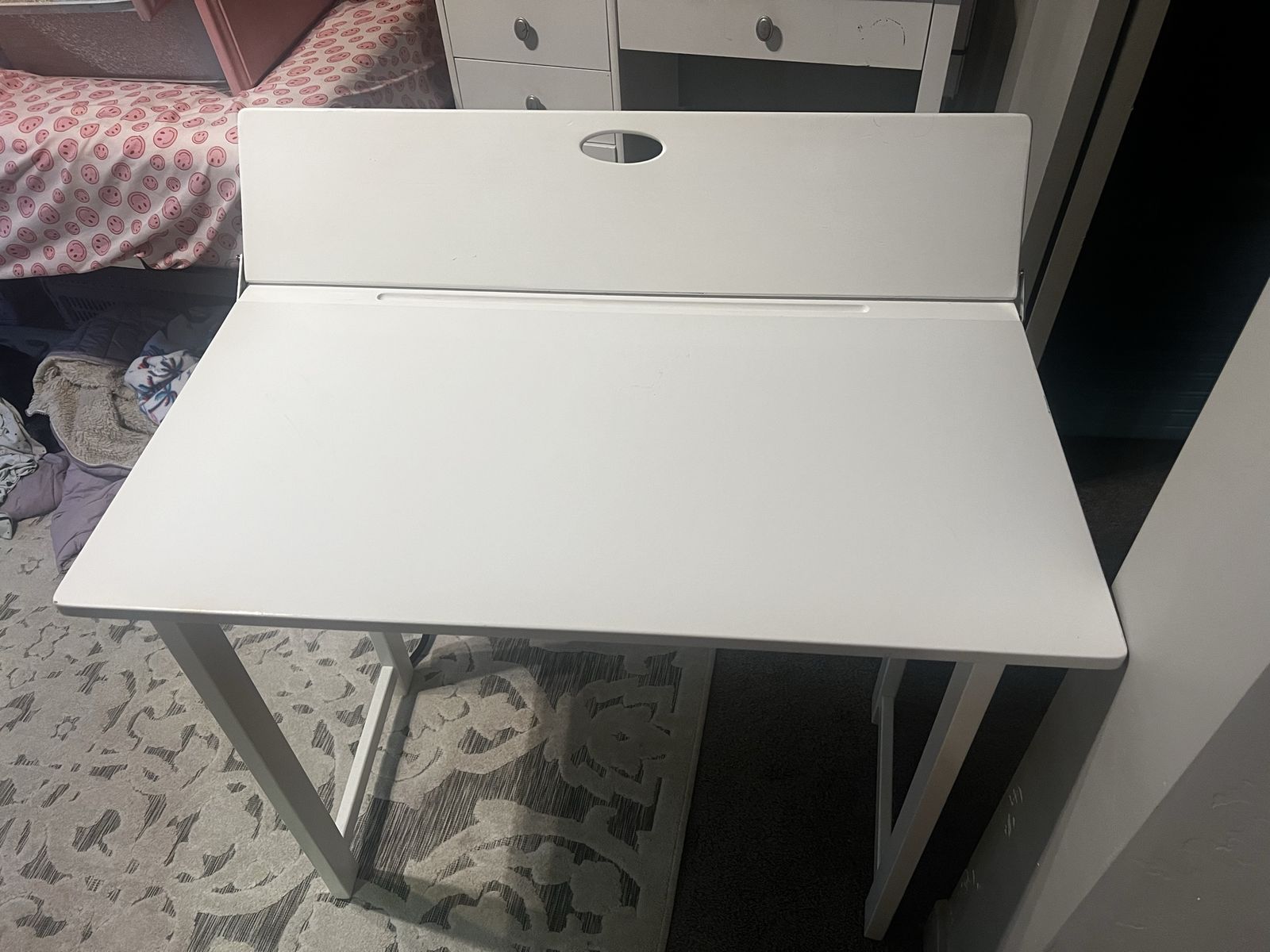 White Collapsible Kids Desk with Chair - Easy Storage & Setup